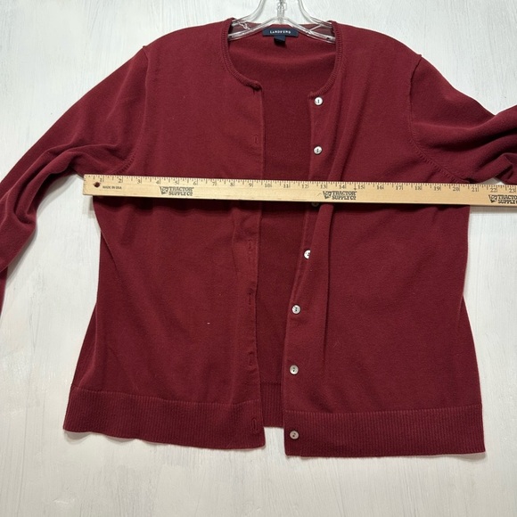 Lands’ End Women’s Twinset Sweater Cardigan & Shell Dark Burgundy L/P Cotton - Picture 8 of 11